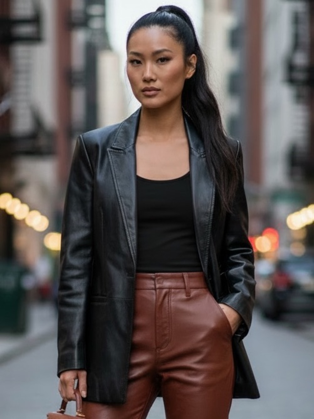 Staud Women's Black Faux Leather Blazer One Button w FLAW Size S